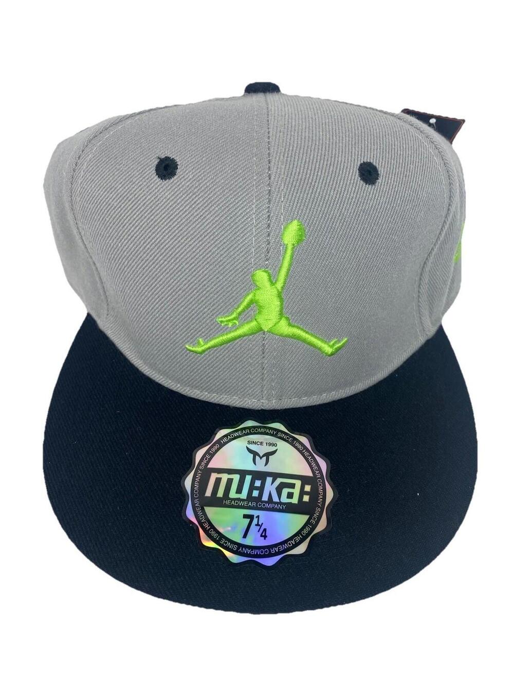 Air Jordan Hat Men 7 1/4 JumpMan Gray /neon Green Fitted Cap NOS